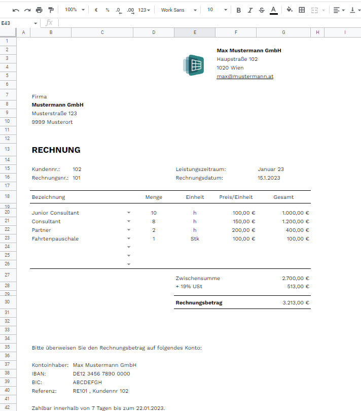 Rechnungen erstellen und verwalten [Google Tabellen Vorlage]